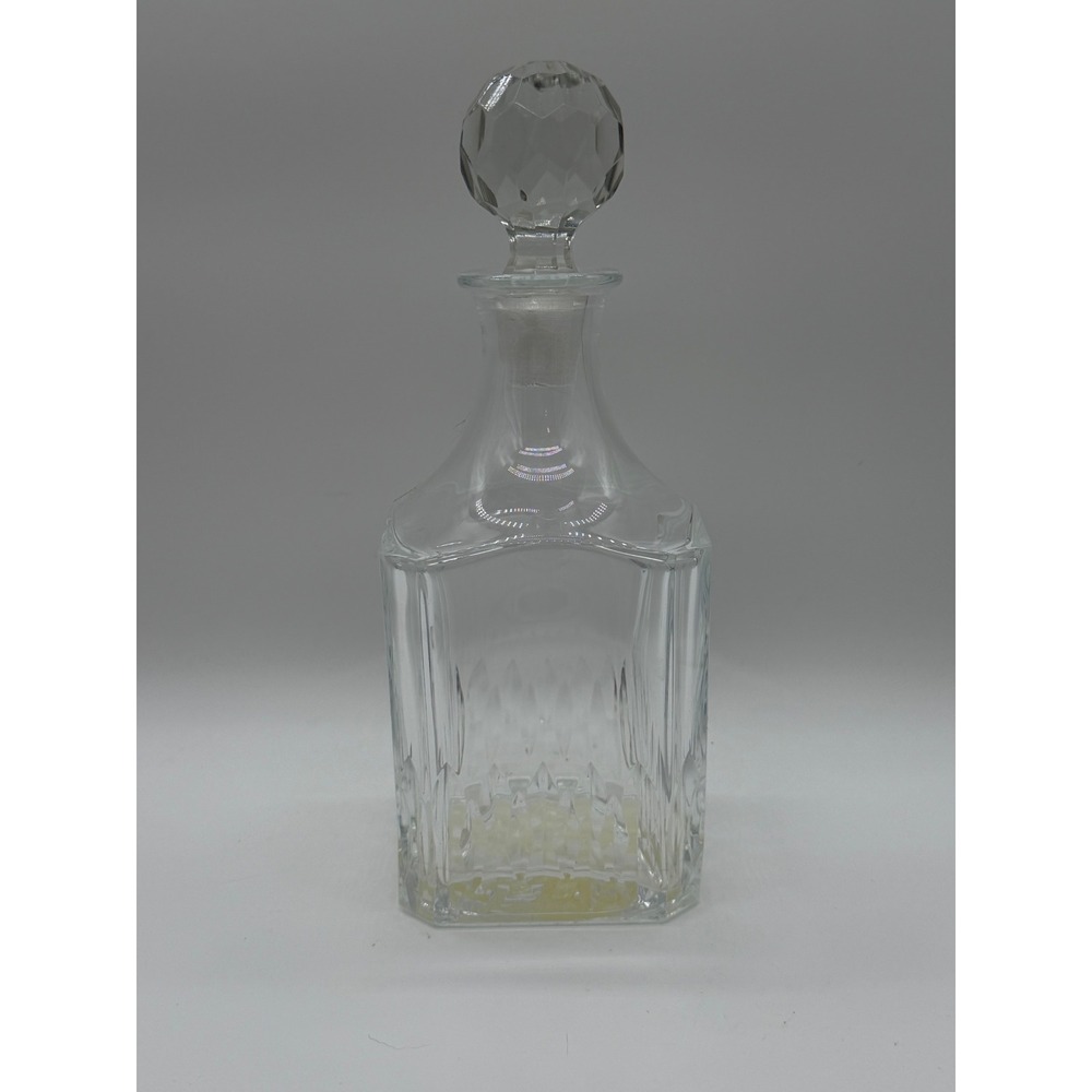 Vintage Crystal Glass Liquor Decanter‎ with Faceted Ball Stopper Square 10 inch